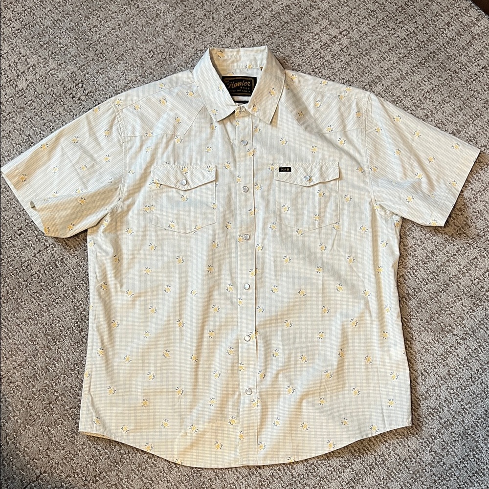Howler Brothers Men's Cream and Yellow Button Down Shirt
